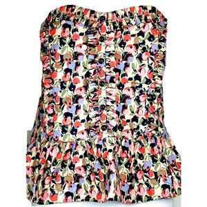Coquette Cottagecore Strapless Bustier Corset Top Size 14 Floral Boned Ruffle
